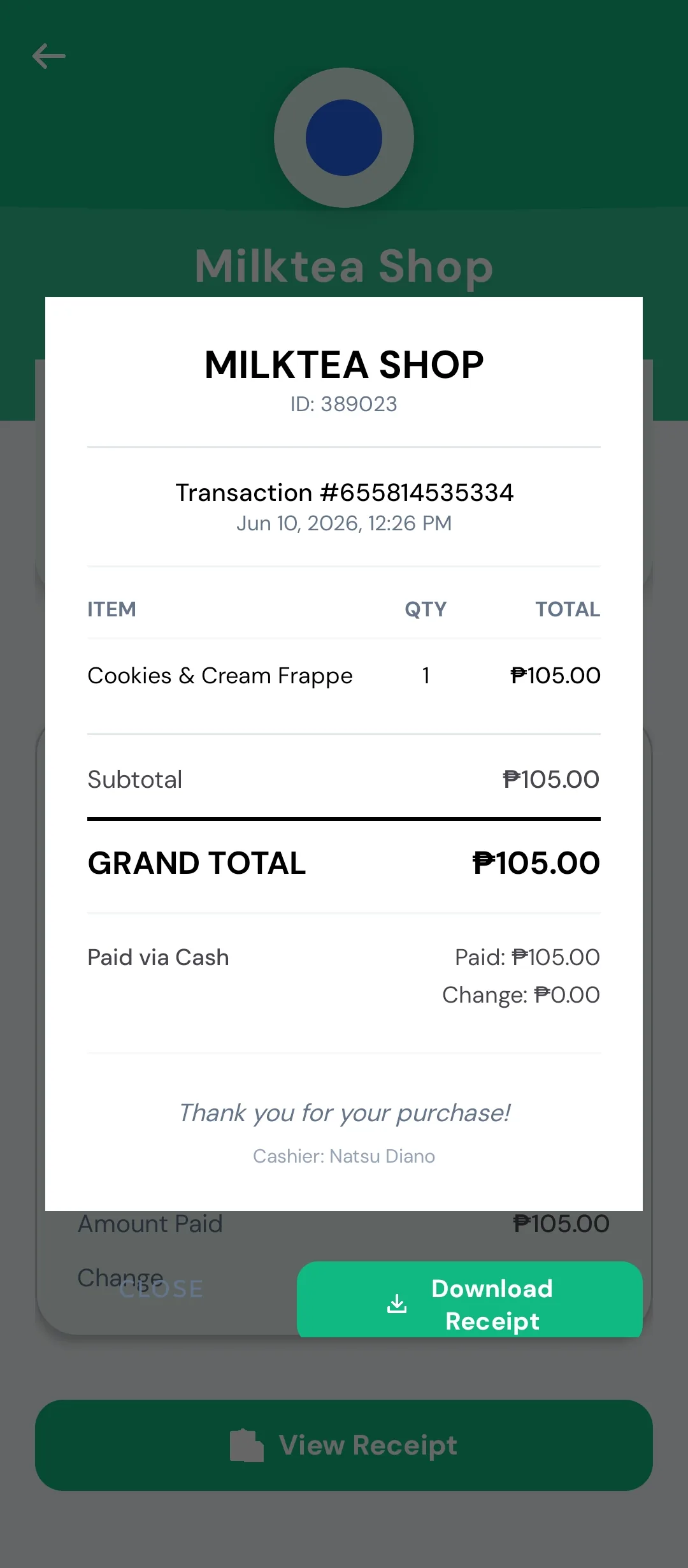 Prima POS receipt history