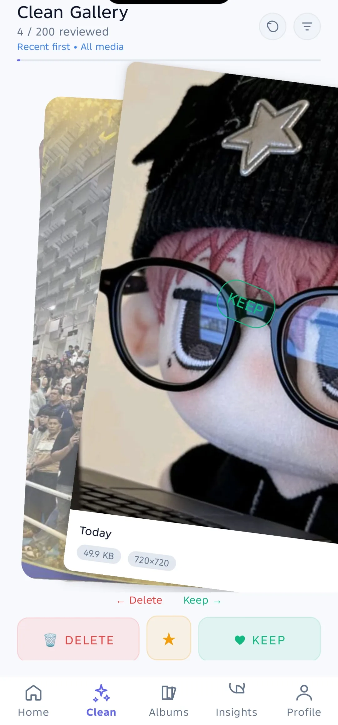 PixSense gallery cleanup screen