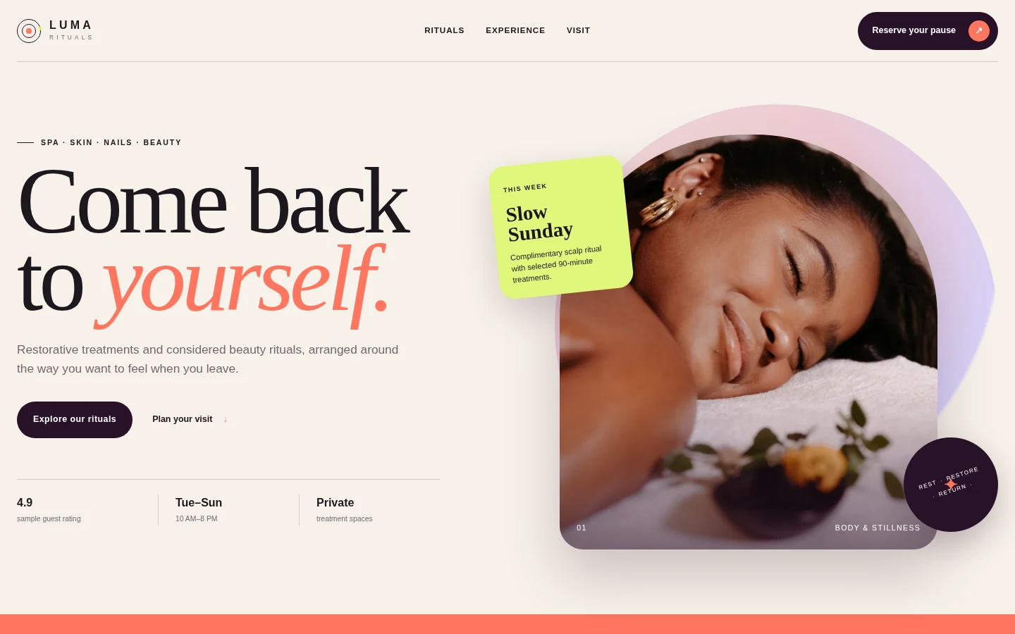 Luma Rituals fictional website concept