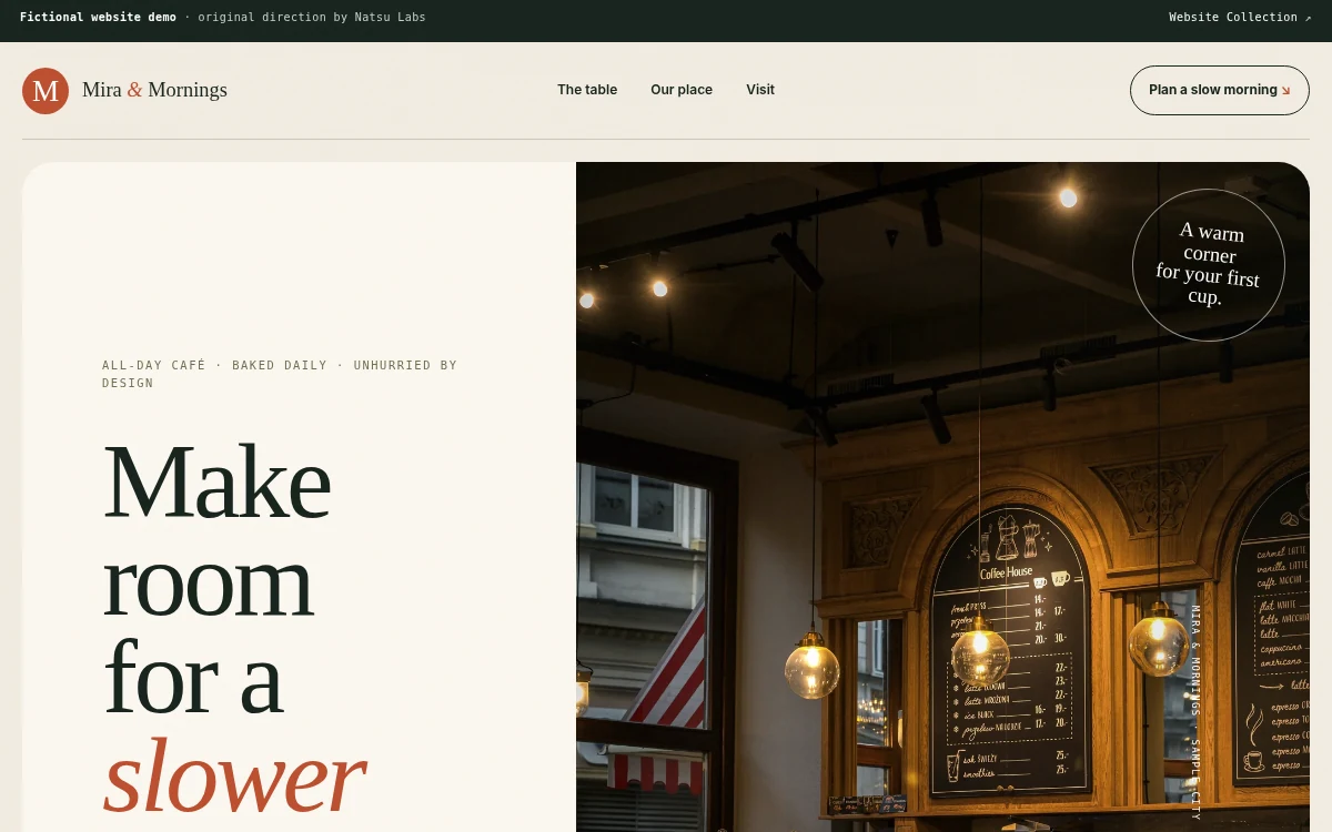 Mira & Mornings fictional website concept