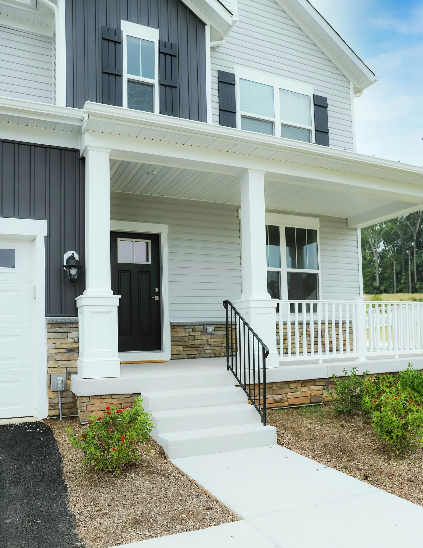 Newly built modern house with black and white exterior