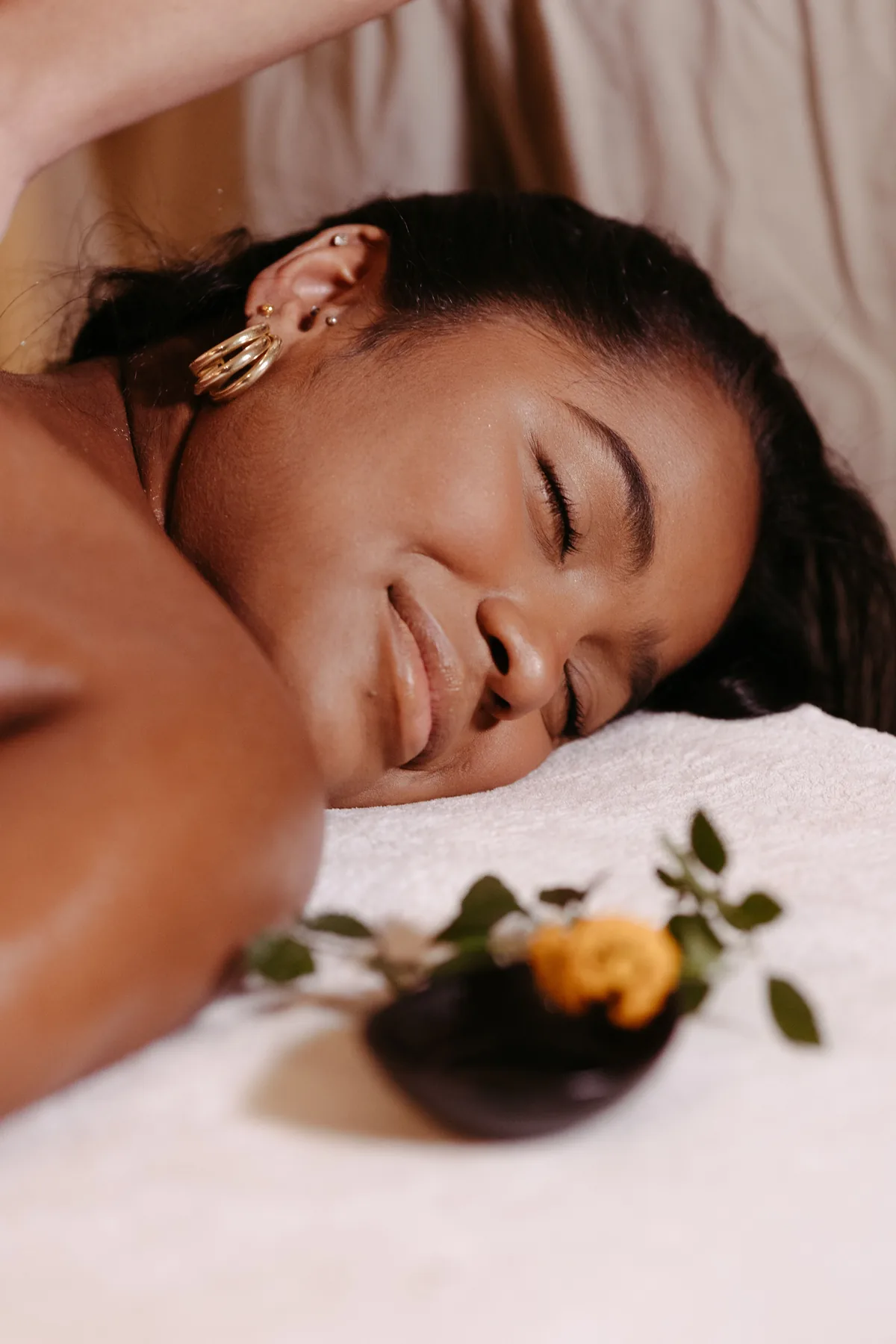 Guest resting during a calm spa treatment